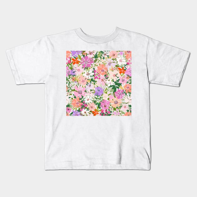 Pastel Flowers Kids T-Shirt by Gush Art Studio 1